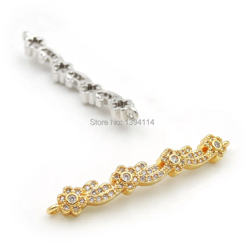 38*5*3mm Micro Pave Clear CZ Arc Bar Connector Of Spray Fit For Women As DIY Bracelets Accessory