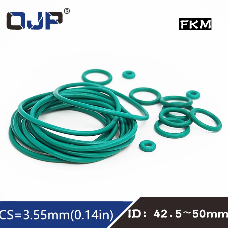 

5PCS/lot Rubber Rings Green FKM Seal 3.55mm Thickness ID42.5/43.7/45/46.2/47.5/48.7/50mm Rubber ORings Seal Gasket Fuel Washer