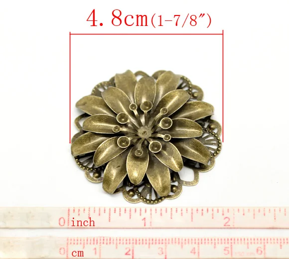 DoreenBeads Antique Bronze filigranowe ozdoby kwiatowe 4.8cm(1-7/8 "), sprzedawane za sztukę 10 (B17638), yiwu
