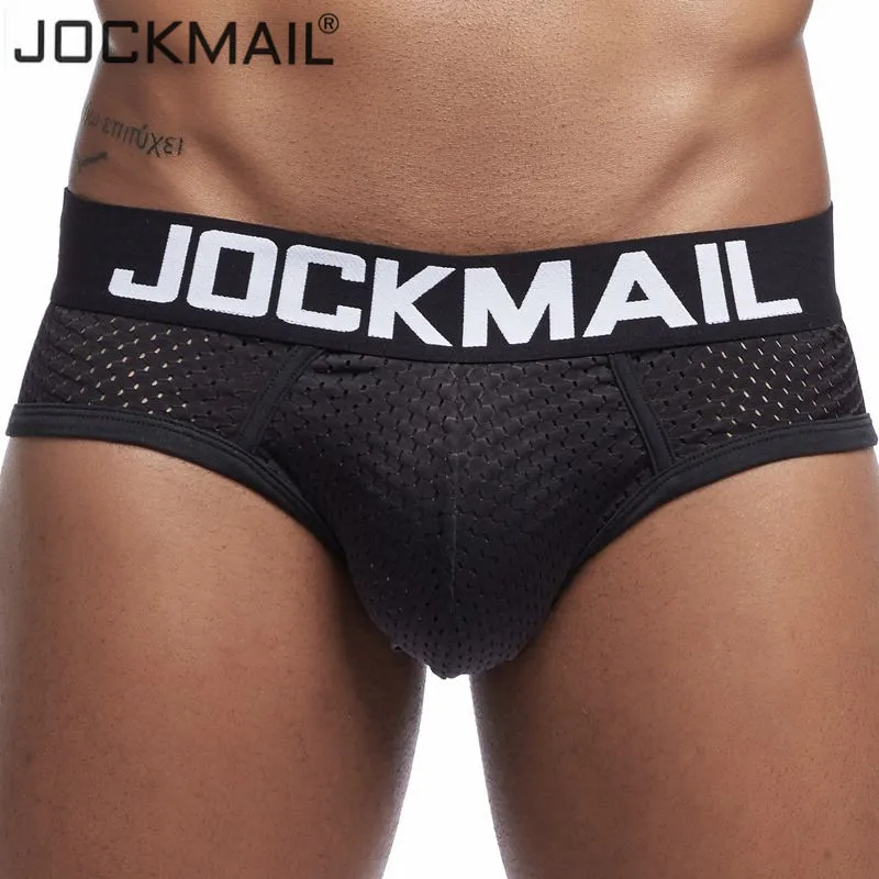 JOCKMAIL 2019 New Mesh Men Underwear Sexy Men Briefs Breathable Low waist Mens Slip Cueca Gay Male Panties Underpants men Shorts