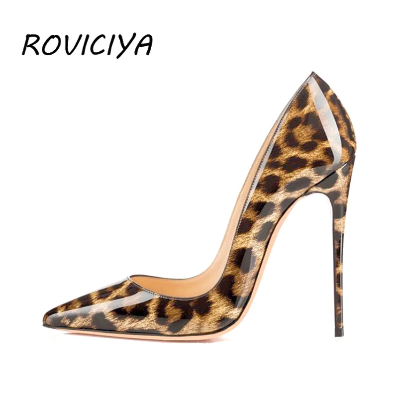 Leopard Print Sexy Women Pumps Shoes Women High Heels Pointed Toe Wedding Shoes 12cm Chaussure Femme QP023 ROVICIYA