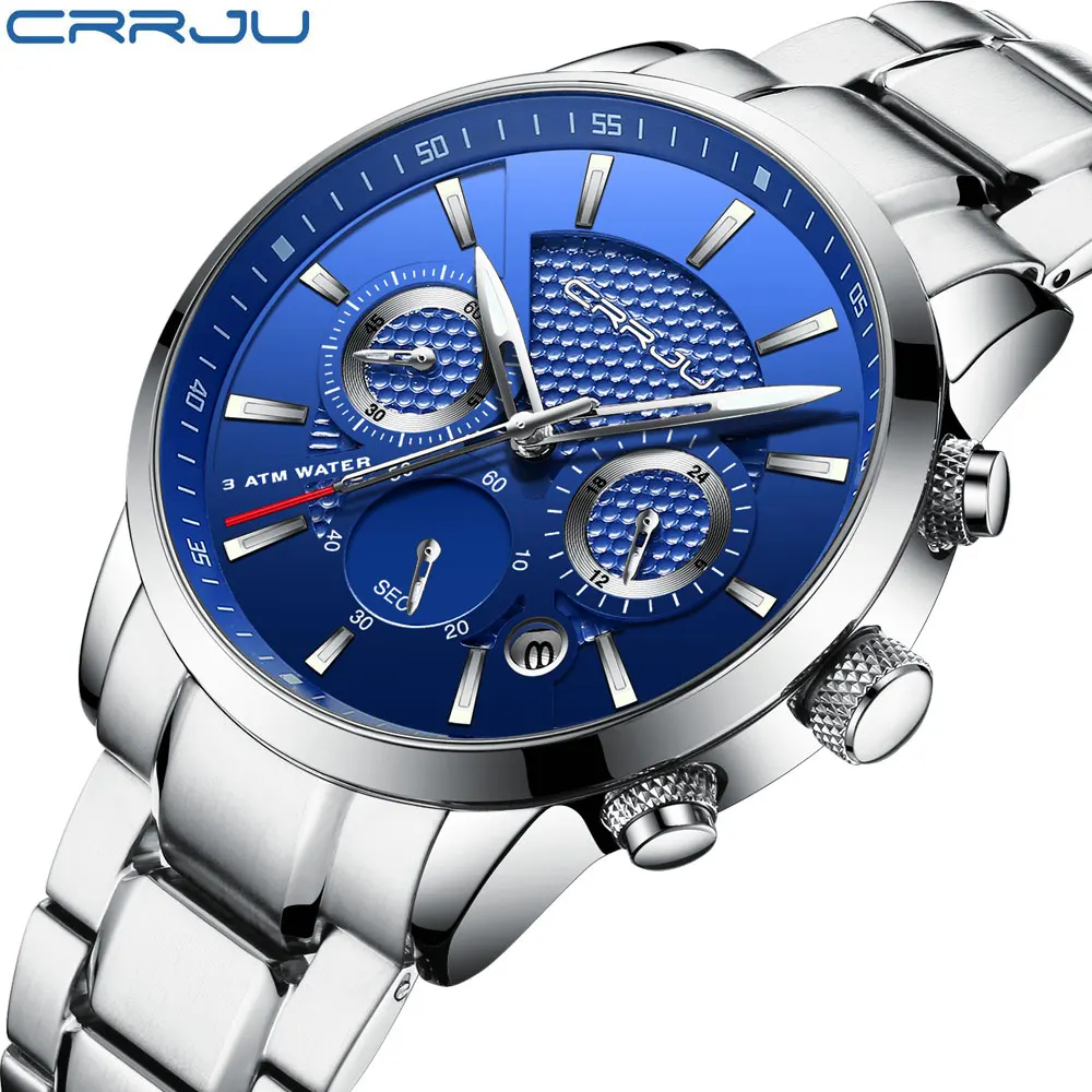 

CRRJU Men Watch Top Fashion Luxury Brand Casual Chronograph Quartz Wristwatch Waterproof 30M