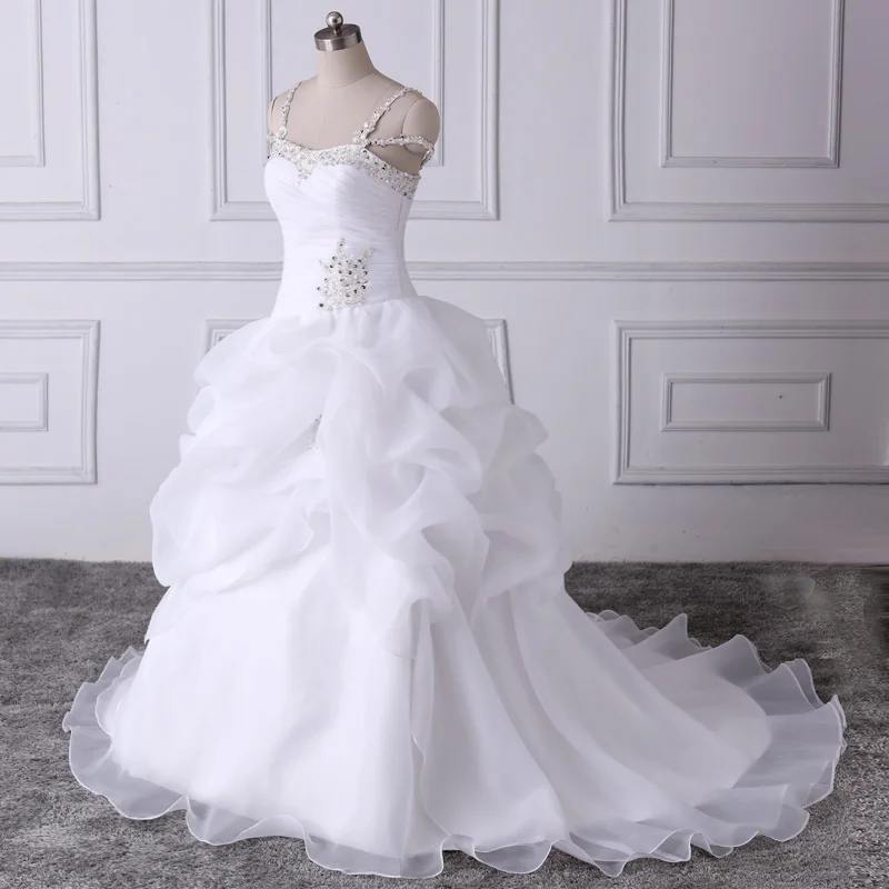 

JIERUIZE White Organza Beaded Cheap Wedding Dresses Off The Shoulder Ball Gown Wedding Gowns Bride Dresses robe de mariee