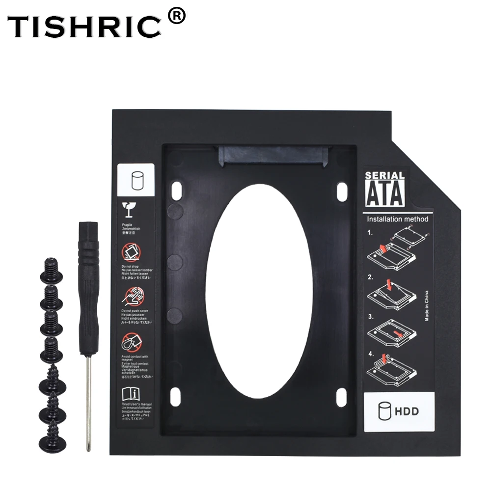 TISHRIC Plastic HDD Caddy 9.5 Or 12.7mm SATA 3.0 Optibay 2.5'' SSD DVD Hard Disk Driver CD-ROM Adapter Case Enclosure