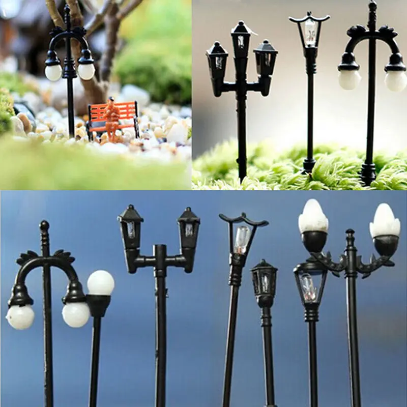 1 Pcs Retro Street Lamp Streetlight Miniature Garden Ornament Figurines Mini Landscape Fairy Garden Resin Craft Decor 10 Styles