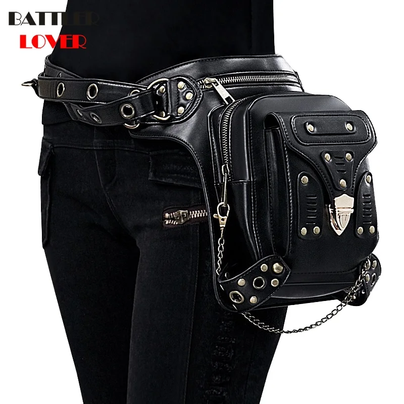 

Lady Pockets Waistbag Riding Messenger Bag Punk Femme Womens Hiking Waist Bag Women High Quality Genuine Leather Travel Leg Bag