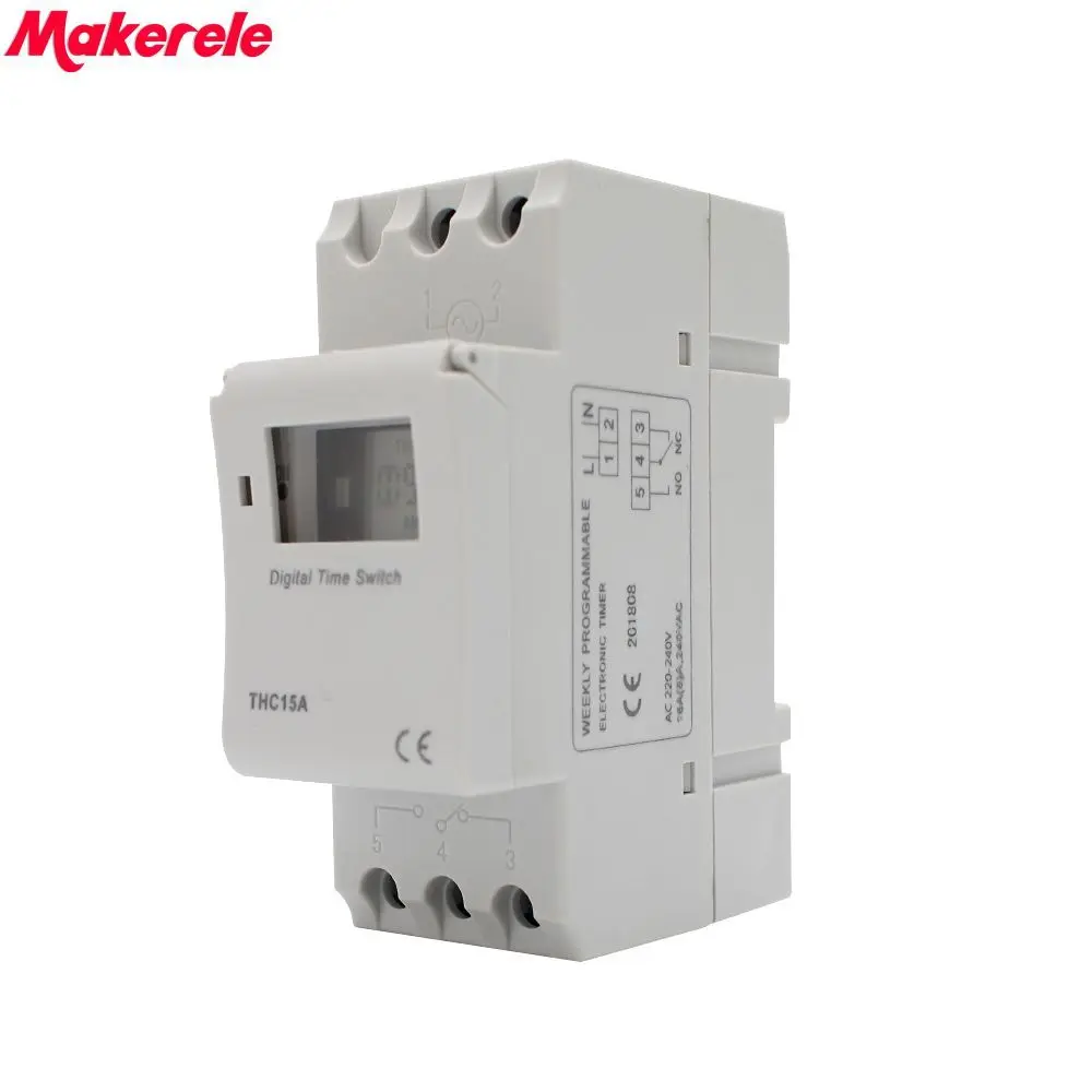 LCD Power Digital 220-240V 7 Days Programmable Din Rail Digital Timer Time Switch Relay THC15A MINI Makerele