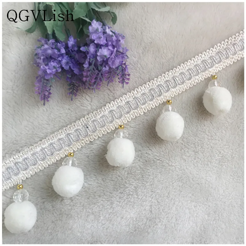 

QGVLish 6M/lot Pompon Balls Curtain Tassel Fringe Lace Trim DIY Sofa Stage Valance Lace Ribbon Belt Pompons Curtain Accessories