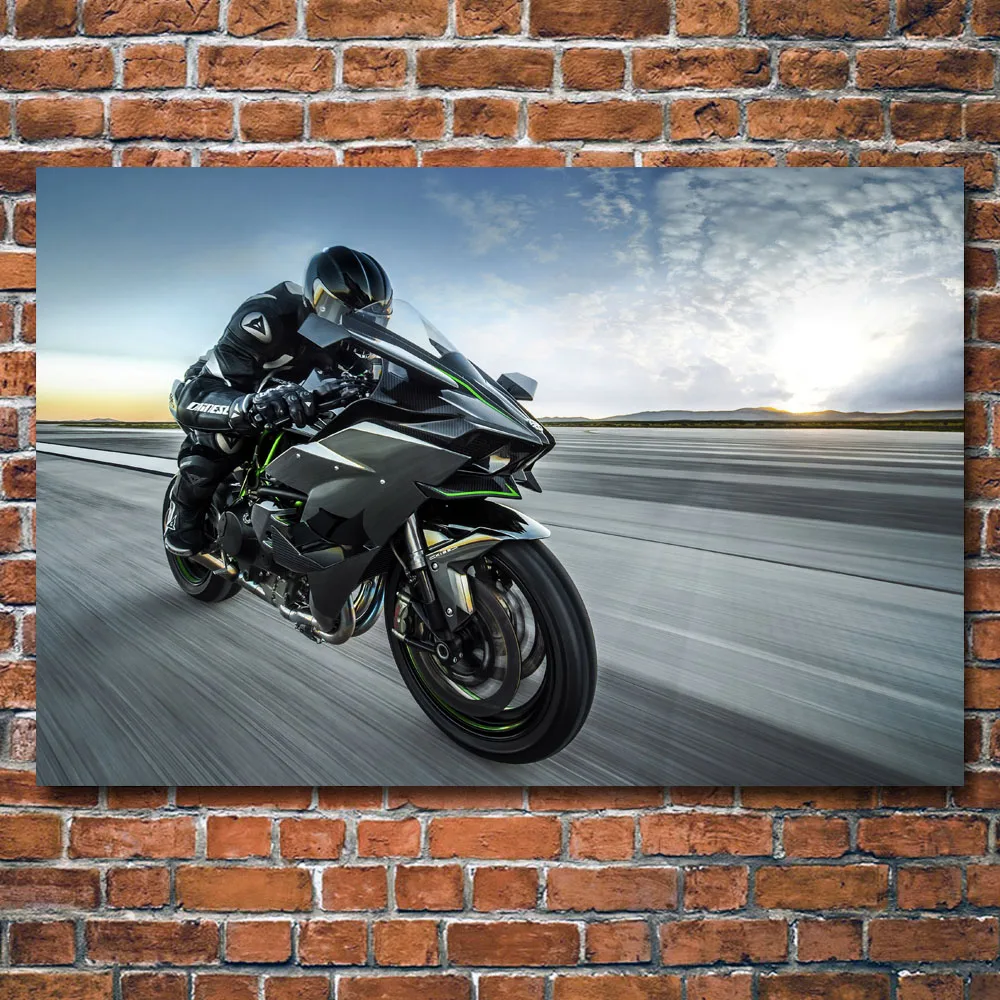 Superbike KAWASAKI Ninja H2 Muscle Motorcycle Wallpaper Wall Art Poster Canvas Printed Modern Painting Home Living Room Decor