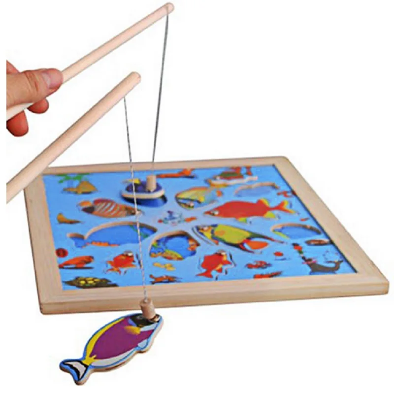 Nieuwe Baby Kids Houten Speelgoed Kinderen Magnetische Hengel Model Bad Leuk Speelgoed Set Cartoon Baby Puzzel Fishing Game Toy voor Kids