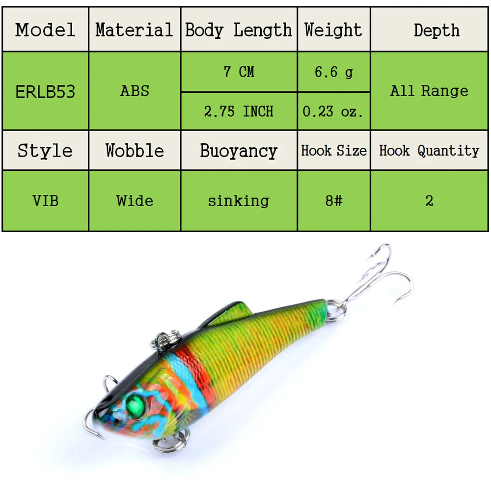 East Rain 7cm 6.6g Painted All Range Bait Freshwater Saltwater Fishing Lure Sinking VIB Artificial Hard Bait