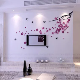 Swallow Branches Three-dimensional crystal wall stickers Living room sofa TV backdrop decoration