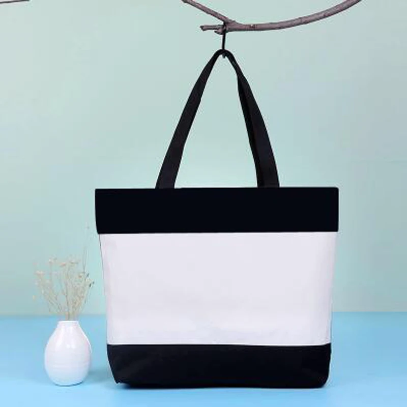 

Black and White DIY Women Tote Canvas Shopping Bag with Zipper