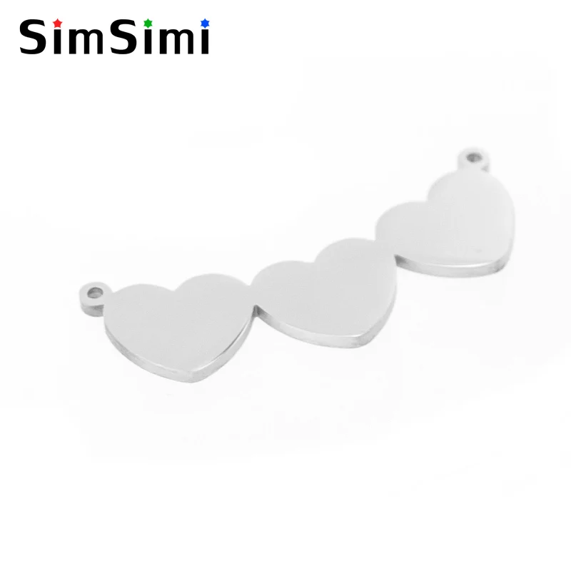 

Simsimi 3 hearts connected cute charm female lovers triple hearts pendant mirror polish stainless steel jewelry wholesale 50pcs