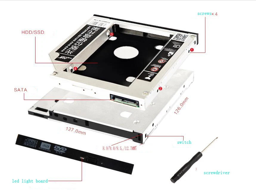 9.5 mét SATA HDD SSD Hard Drive Đĩa Caddy cho Acer Aspire E1-510 E1-510P E1-522 E1-530 E1-530G E1-532 E1-532G E1-532P e1-532PG