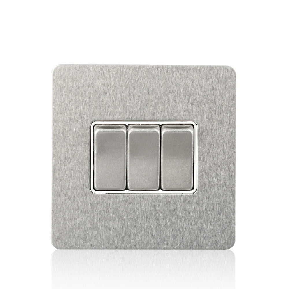 

Cognag Brown Stainless Steel 10AX 3 Gang 1 Way British Standard Electric Wall Switch Light Switch