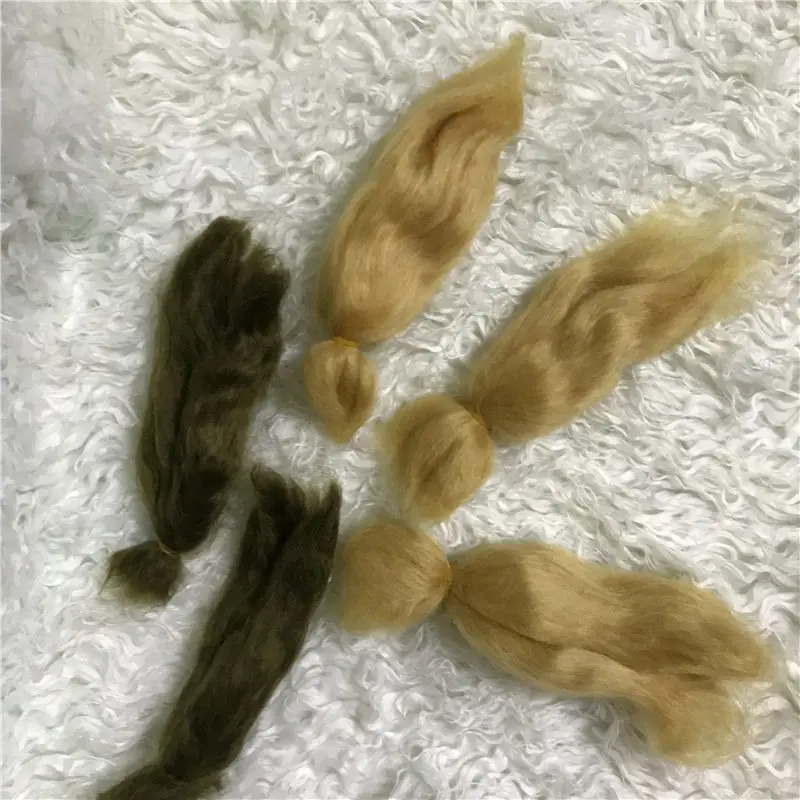 100% Pure Mohair Reborn Baby Doll Hair With Dark Brown/Gold Color Fit For DIY Reborn Baby Doll Wig Easy To Wash And Root