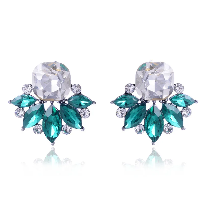 LUBOV Beautiful Multiple Colors Crystal Flower Stud Earrings Rhinestone Colorful Crystal Piercing Earrings Women Party Jewelry