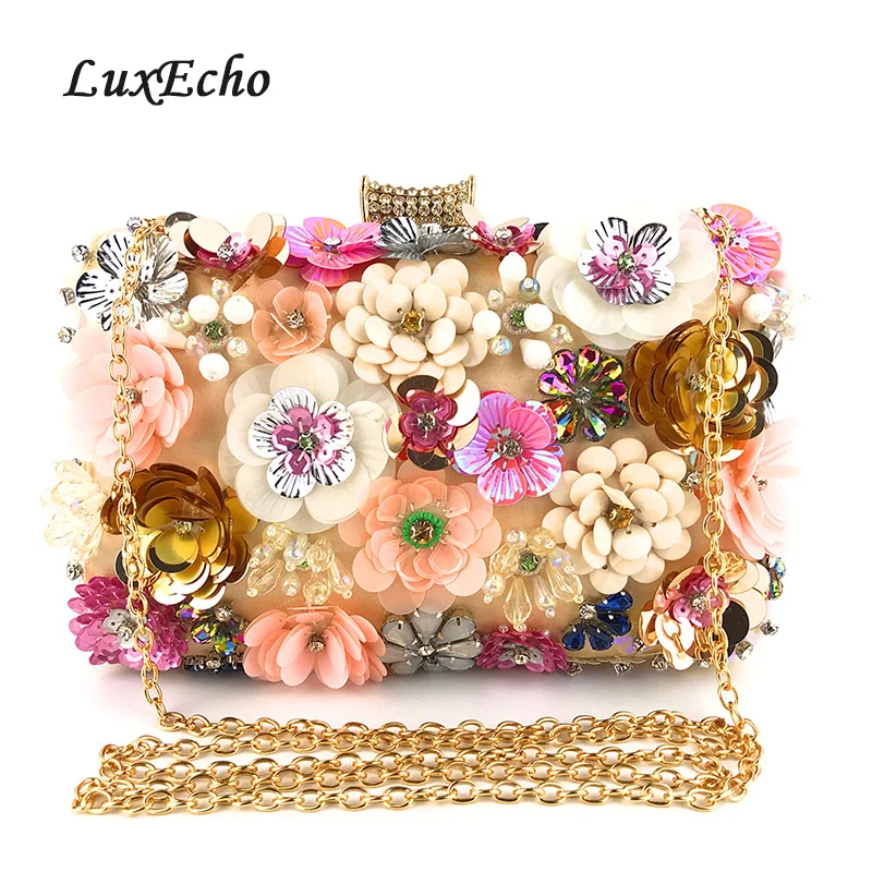 

LuxEcho 2019 New Arrive Evening Bags Women's Day Clutches Fashion Bags crystal Flower Wedding Purse Ladies shoulder bags