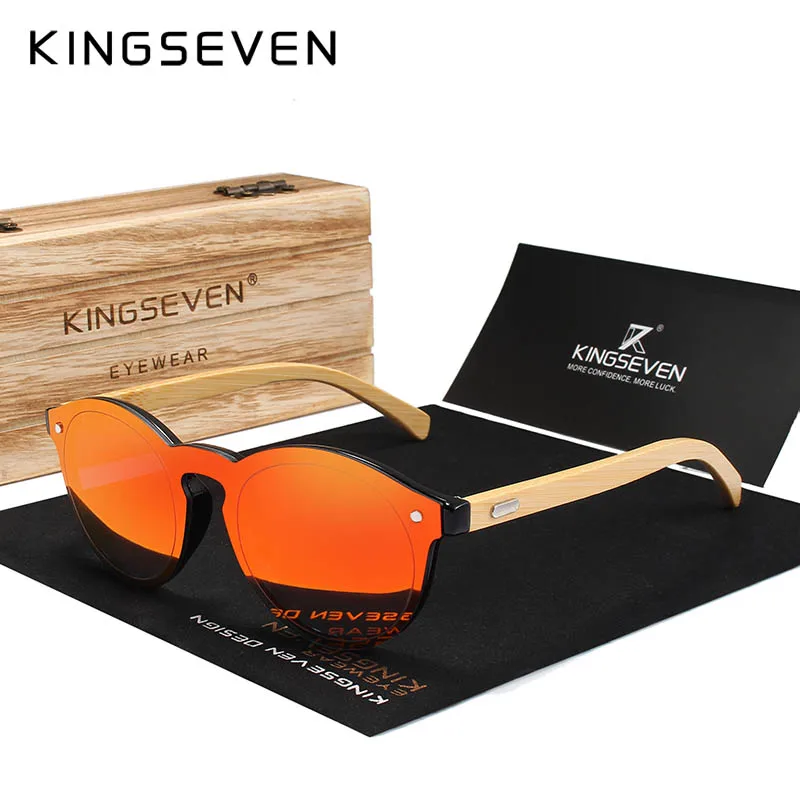 KINGSEVEN occhiali da sole in bambù naturale occhiali di protezione UV400 occhiali da sole in legno occhiali da sole di Design di marca con custodia