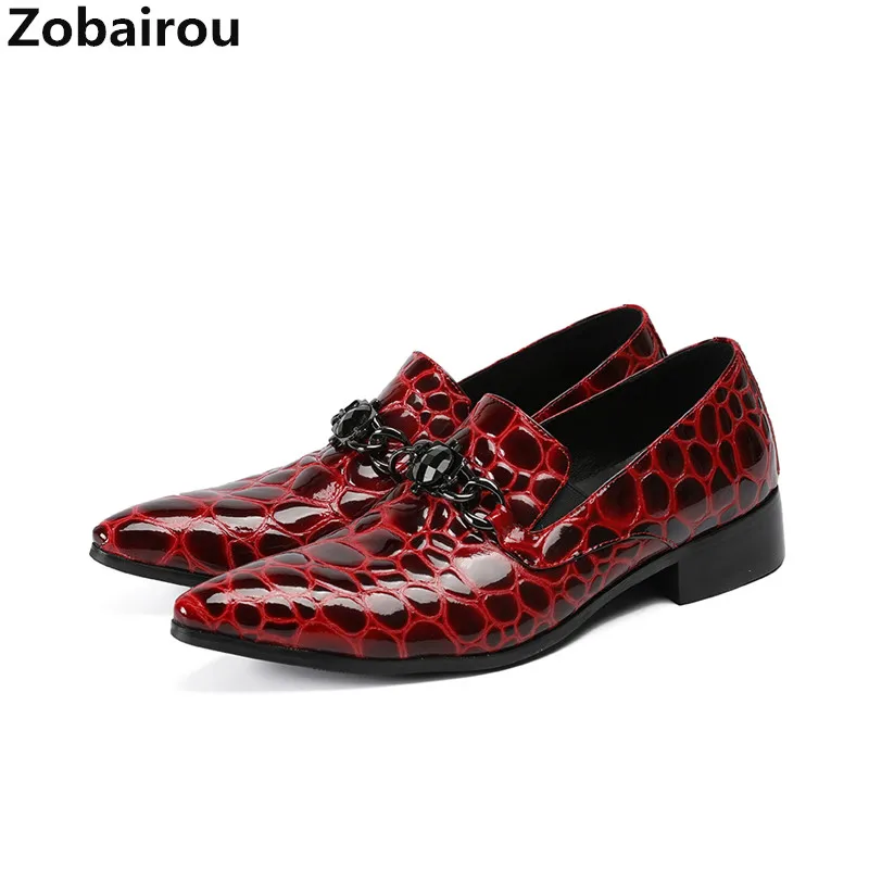 

Zobairou zapatos hombre vestir red patent leather metal designer oxford shoes for men pointed toe dress office shoes men