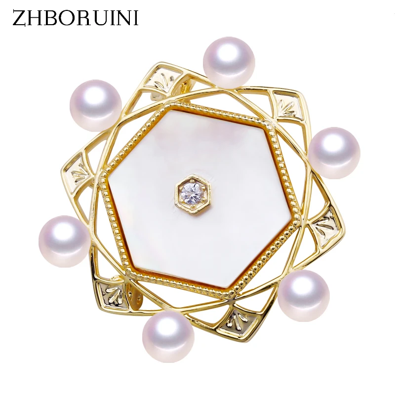 ZHBORUINI 2024 New Design Fine Jewelry Natural Freshwater Pearl Brooch Geometry Natural Seashell Brooch Pins Pearl Jewelry Women