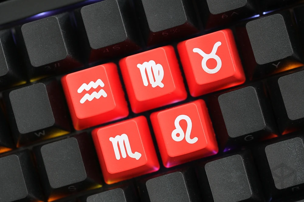 Novelty Shine Through Keycaps ABS Etched, light,oem red black constellation Capricorn Leo Virgo Libra Aries Pisces Aquarius