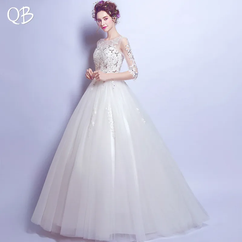 A-line Half Sleeve Tulle Lace Beading Diamond Luxury Formal Wedding Dress 2020 New Fashion Bridal Dresses Wedding Gowns WE32