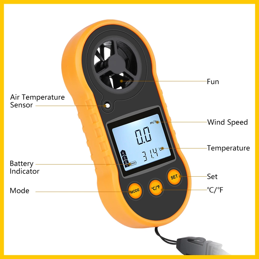 RZ Portable Anemometer Anemometro Wind Speed Gauge Meter LCD Digital Hand-held Measure Tool  RZ818/GM816