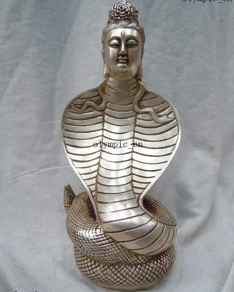 

Free Shipping 15cm China silver carved finely snake buddha Sculpture statue off 50%