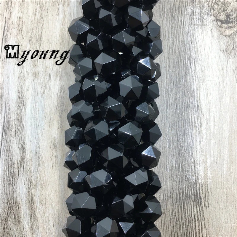 10mm  Faceted Black Agates Loose Beads,Cutting Onyx Stone Space Beads For DIY Jewelry Making  MY1525