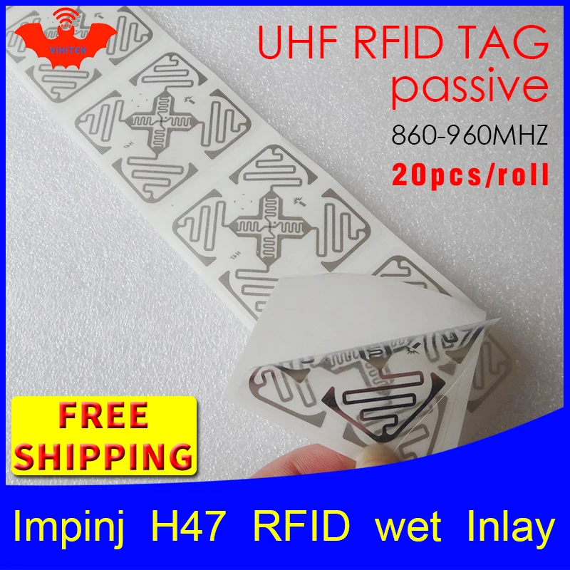 

Adhesive wet ture 3D inlay Impinj H47 sticker UHF RFID 20pcs per lots 860-960MHZ Monza4 915M EPC C1G2 ISO18000-6C free shipping