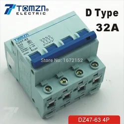 4P 32A D type 240V/415V  Circuit breaker MCB 4 POLES