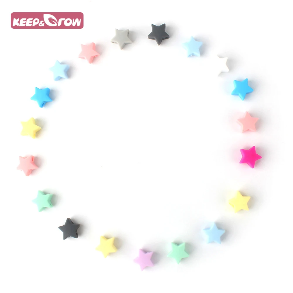 Keep&Grow 10pcs Baby Silicone Beads Colourful star BPA Free Baby Nursing Chewable Teething Beads Pacifier Teether DIY Necklace