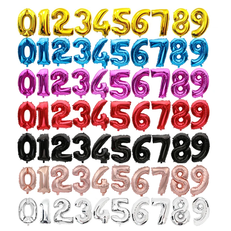 16‘’ 32 inches 0-9 Number 9 colors available Foil Balloons globos Digit Ballons Birthday Party decorations kids Wedding Balloon