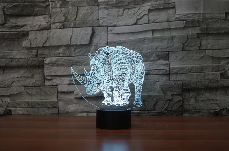 3D ночник Ainmal rhinoceros, светодиодный светильник с питанием от USB или аккумулятора, ночник для спальни, 7 цветов, прикроватная лампа, украшение, отличная идея для подарка