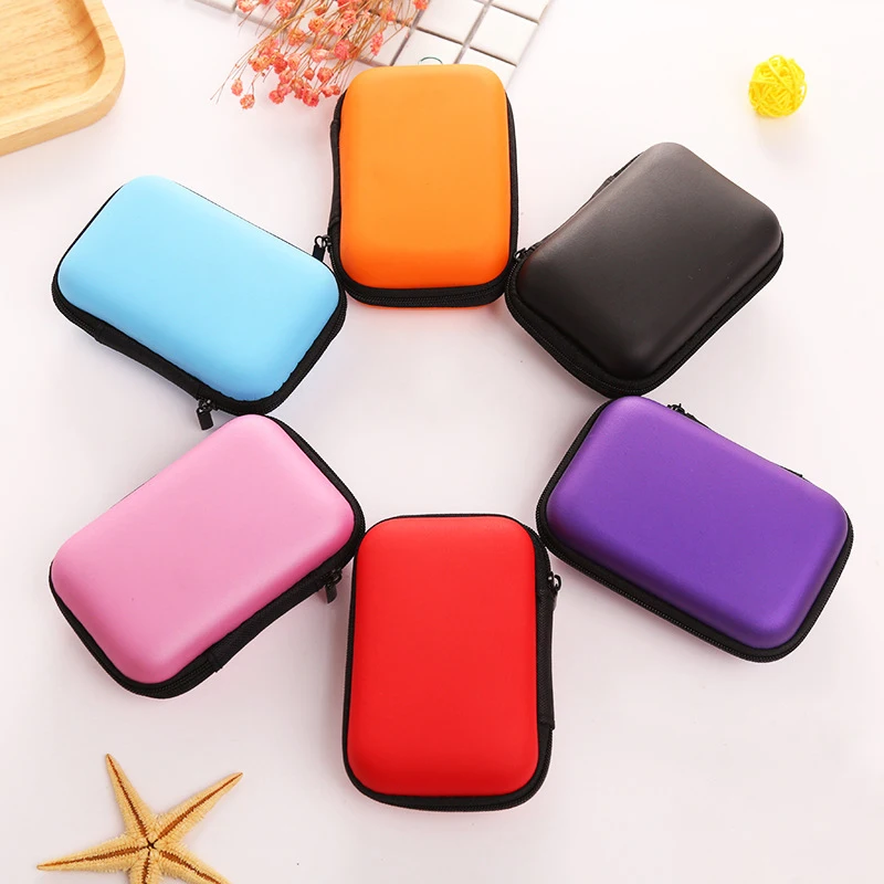 Zippered Lock Hard Earphone Case Leather Headphone Storage Bag Protective Usb Cable  Portable Travel Organizer