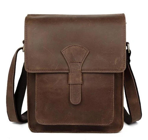 Imagem -06 - Bolsa Mensageiro de Couro Genuíno para Homens Bolsa Pequena de Couro Marrom Escuro Estilo Vintage para Ipad de 1112