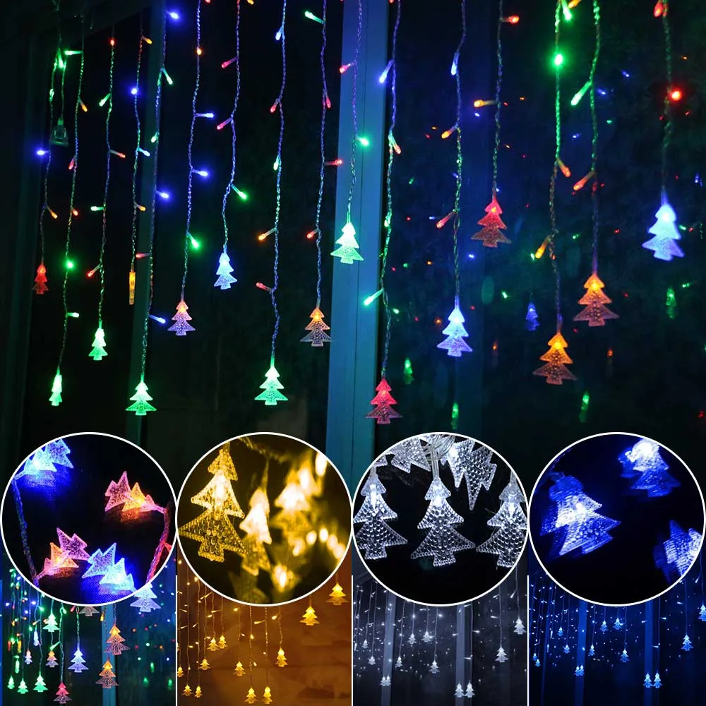 

AC220V 4.5M 96leds Christmas Tree Icicle Led Curtain Fairy String Light Holiday Xmas For Wedding Home Party Ramadan Decoration