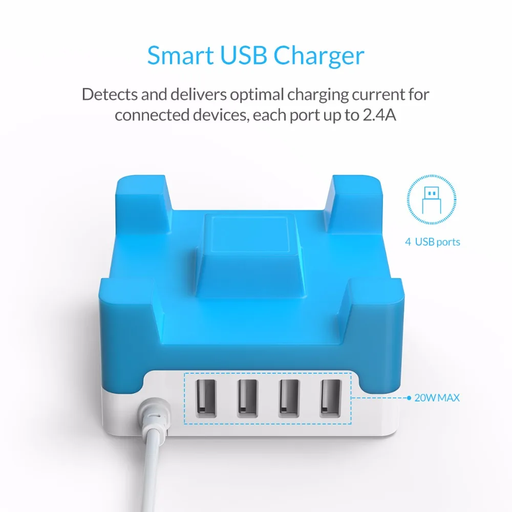 ORICO 4 USB Ports Desktop Charger 20W 2.4A Max Adapter with Phone Tablet Holder Charging for iPhone Samsung Xiaomi Huawei Htc