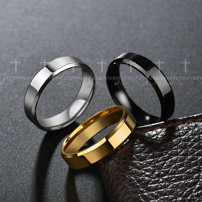 Letdiffery 6mm Simple Stainless Steel Men Ring Gold Color Women Fashion Jewelry Wholesale Size 5-13