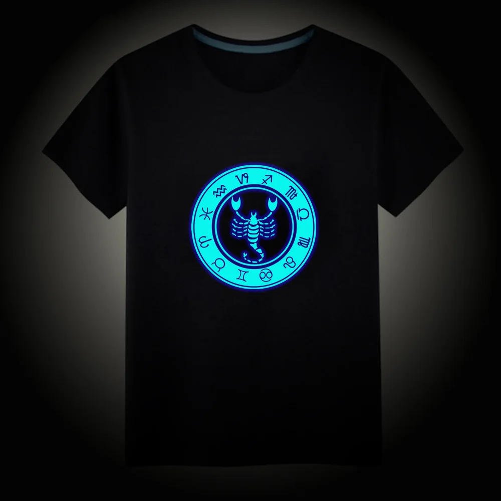 Camiseta luminosa fluorescente de constelaciones Aries Libra Virgo, camisetas Unisex, camisetas de manga corta para hombres, camisetas para niños