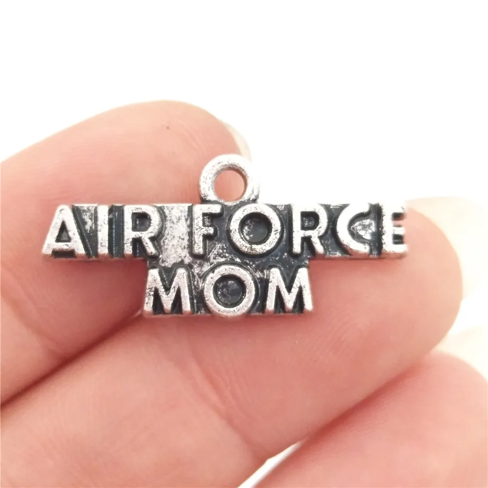 BULK 30pcs Zinc Alloy Metal Letters Air Force Mom Charms Antique Silver Plated Military Pendant 26*12mm 1.8g