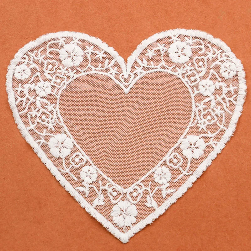 White Lace Collar Patch Love Heart Mesh Embroidered Applique Trim Lace For Wedding Party Gown Bridal Dress Clothes DIY Crafts