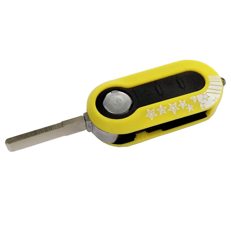 PREISEI Yellow Car Key For Fiat 500 Remote Flip Key Replace Fob Case