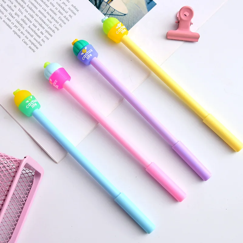 

24 Pcs Cartoon Cactus Neutral Pen Creative Silica Gel Head Student Examination Writing Signature Pen Office Stationery Supplies