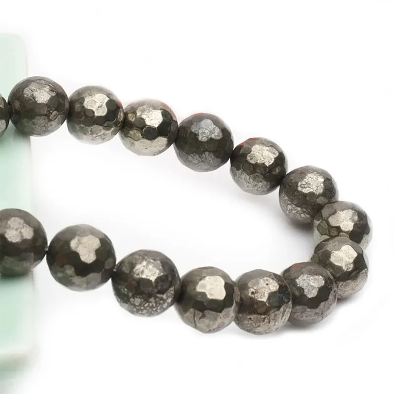 2-14mm Natural Round Gray Pyrite Beads Faceted DIY Stone Loose Beads For Jewelry Making Beads Bracelets Necklace For Men Gift