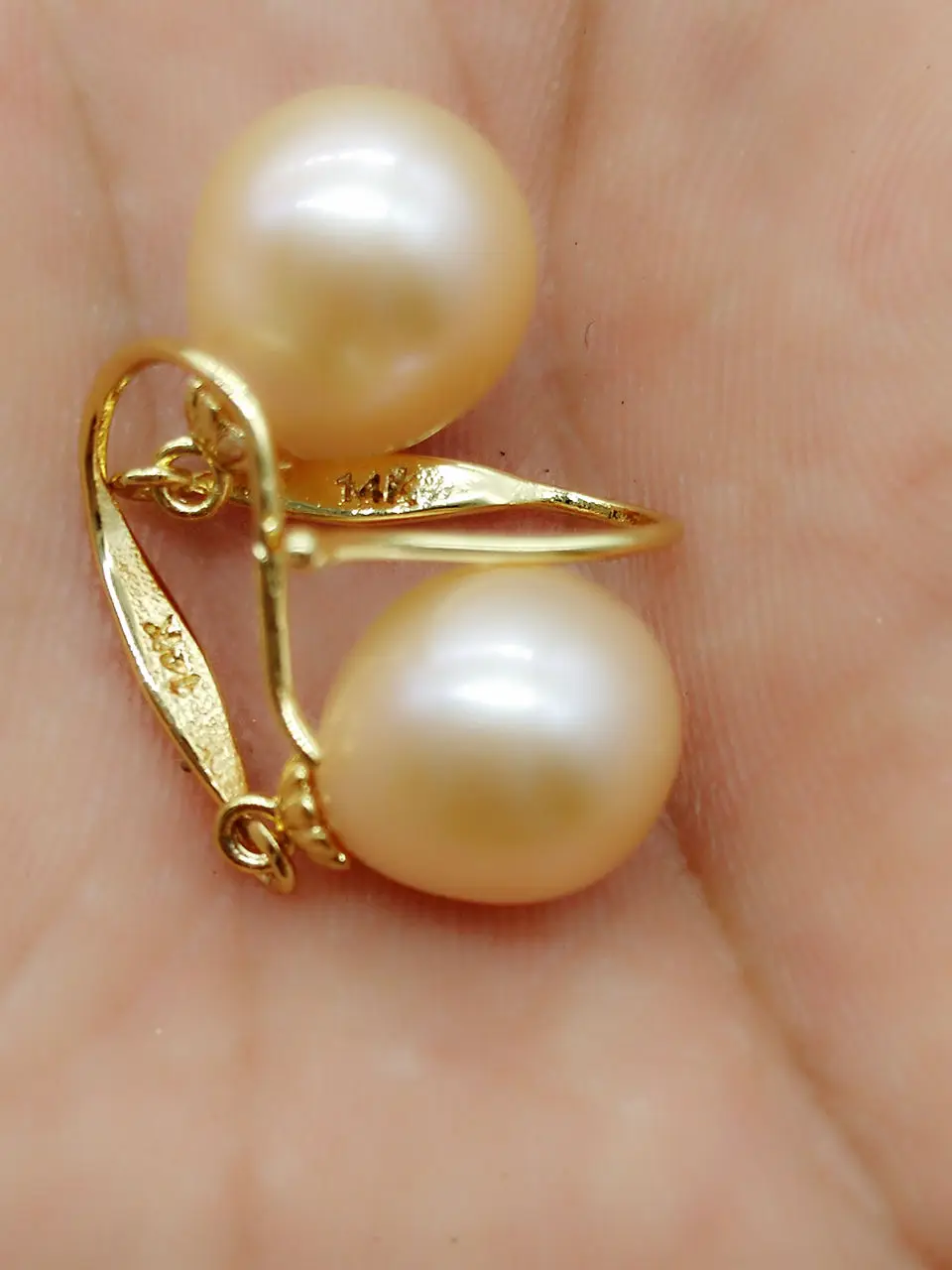 

GENUINE 10-12MM AAA+ Faint pink SOUTH SEA PEARLS EARRING 14k/20 gold