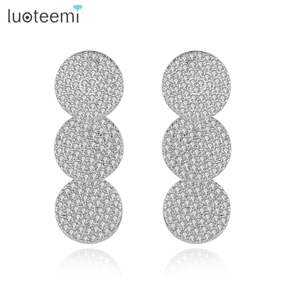 LUOTEEMI New Design Round Long Drop Earrings for Women Wedding Party Fashion Luxury Double Color Girl Accessories Christmas Gift