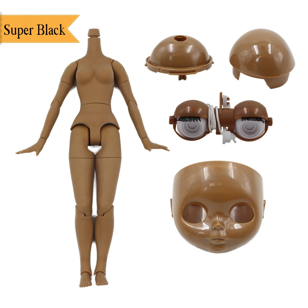 Blyth doll Super Black skin tone Accessories body scalp dome faceplate eyes mechanism suit for the 1/6 BJD